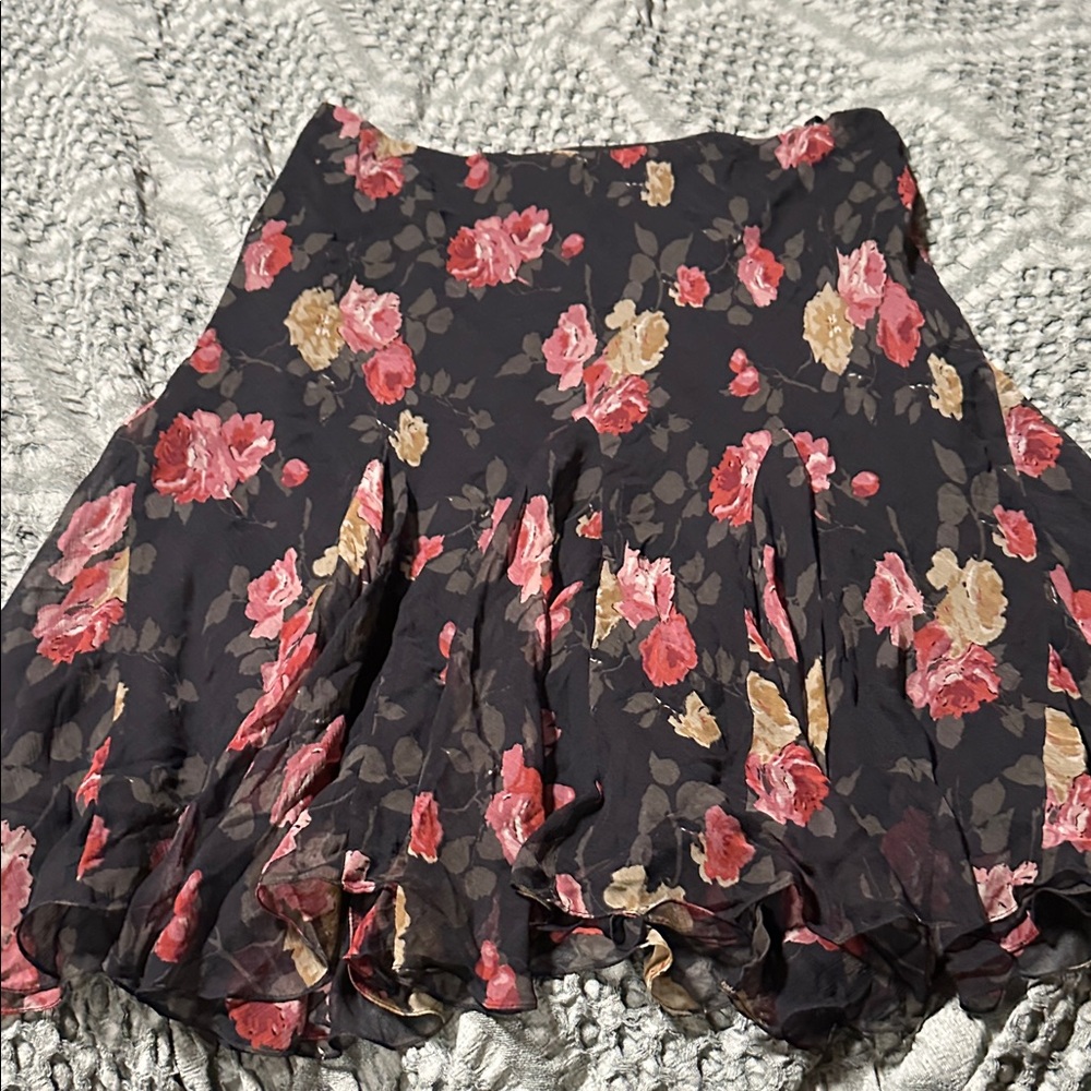Ralph Lauren Black and Red Floral Skater Skirt Size L